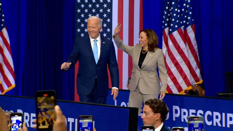 NOW: Biden and Harris hold first joint event since he left race