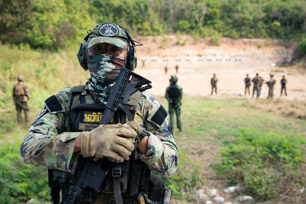 U.S. Marine Corps, Royal Thai Marine Corps, Republic of Korea Marine Corps conduct combat marksmanship practice during Cobra Gold 2025