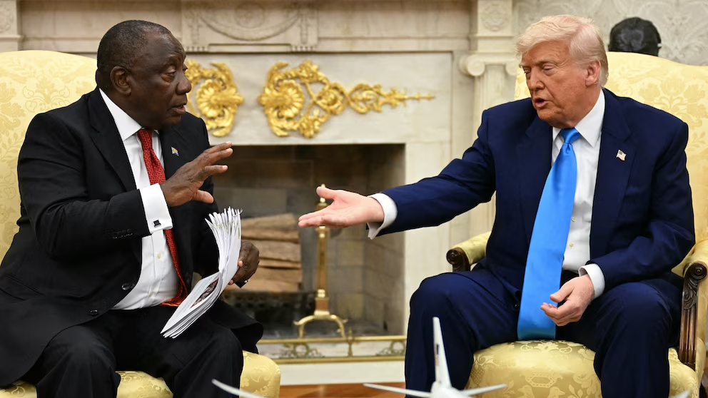 Trump confronts South Africa’s Ramaphosa with false claims of white genocide