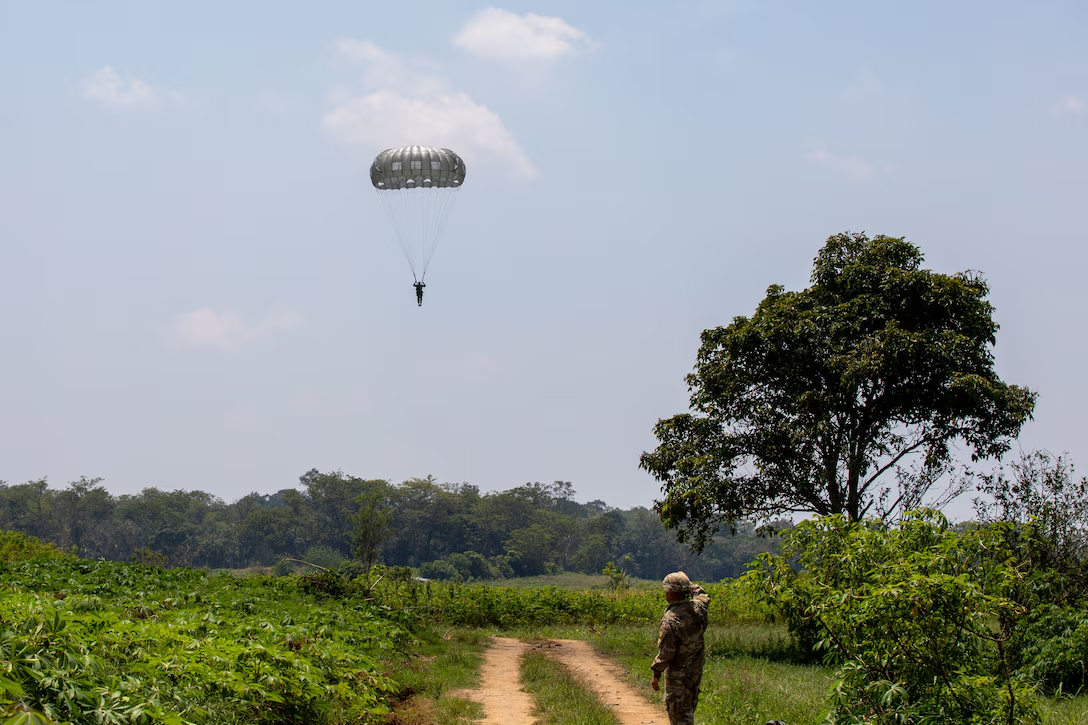 Multinational partners perform airborne jump in Super Garuda Shield 25